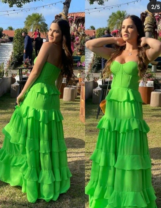 Charming Green Layered A Line Evening Dress Strapless Prom Dress Party Dress cc1599