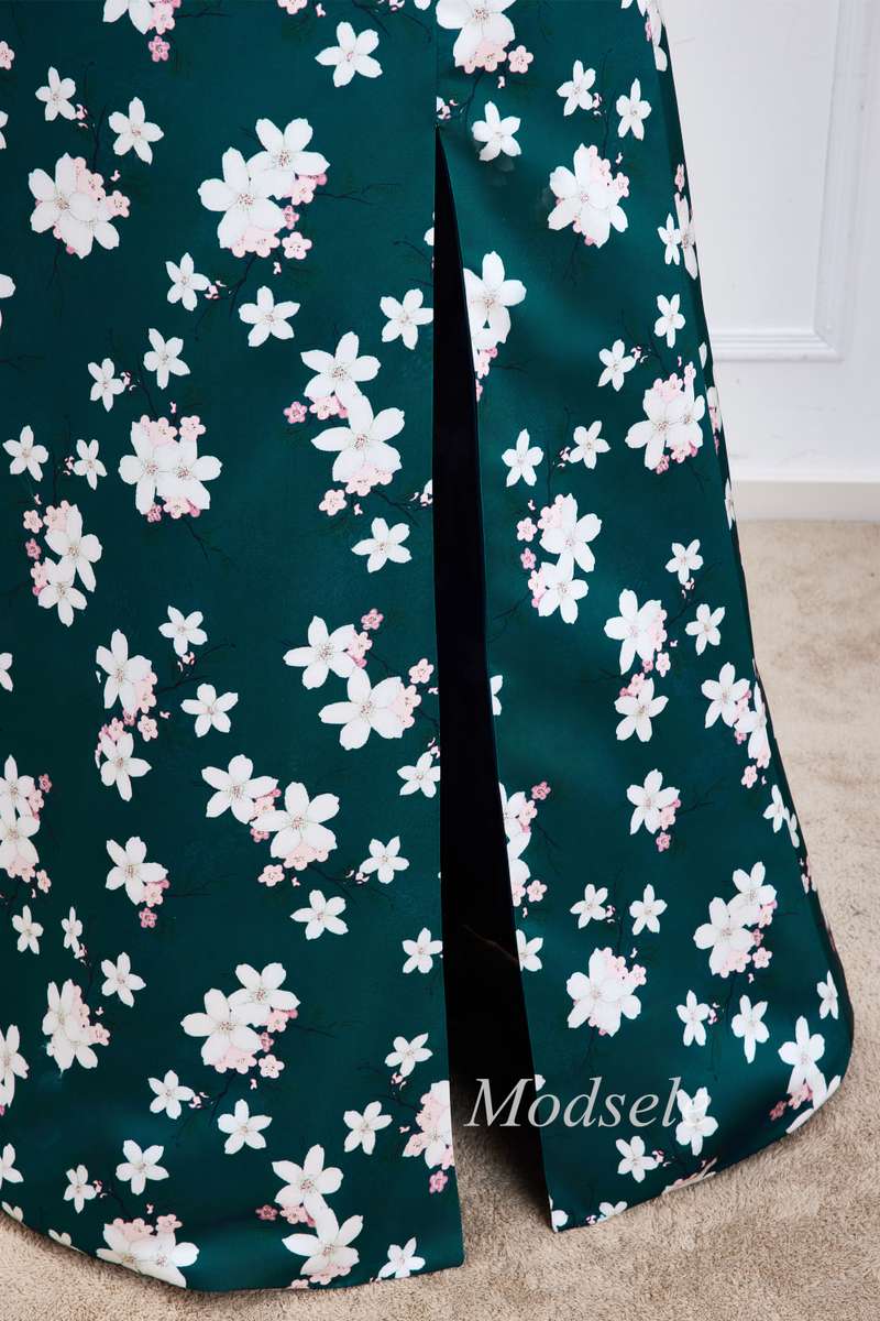 Emerald Print Square Neck Maxi Dress with Slit