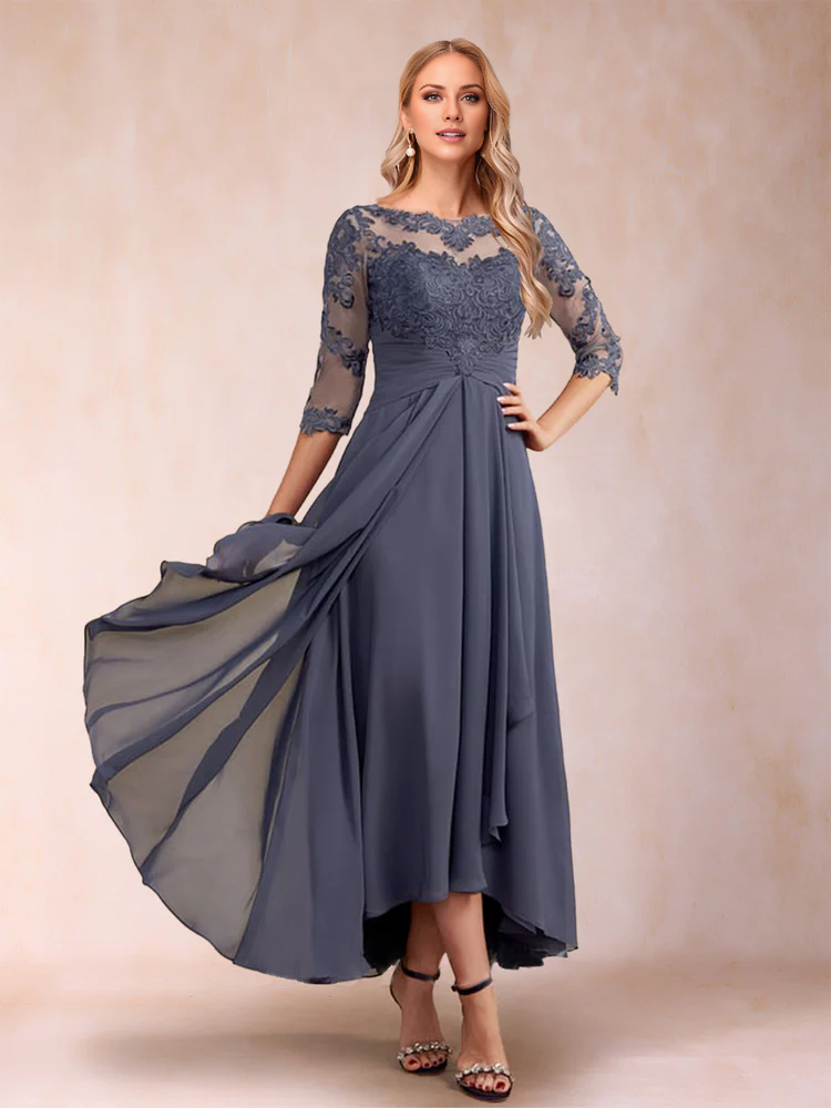 A Princess Asymmetric 3/4 Sleeve Sweetheart Mother of the Bride Dress