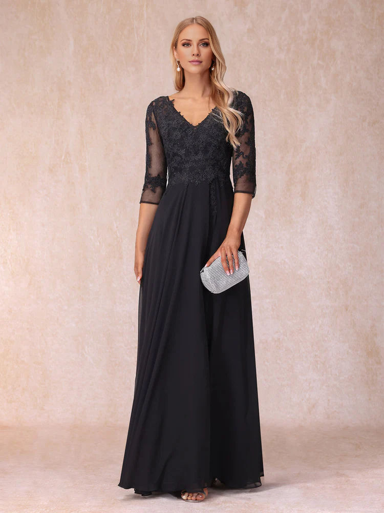 A-line/princess V-neck 3/4 sleeve length formal mother of the bride dress