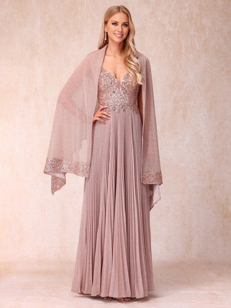 A-line princess thin shoulder strap sleeveless sequin long mother of the bride dress