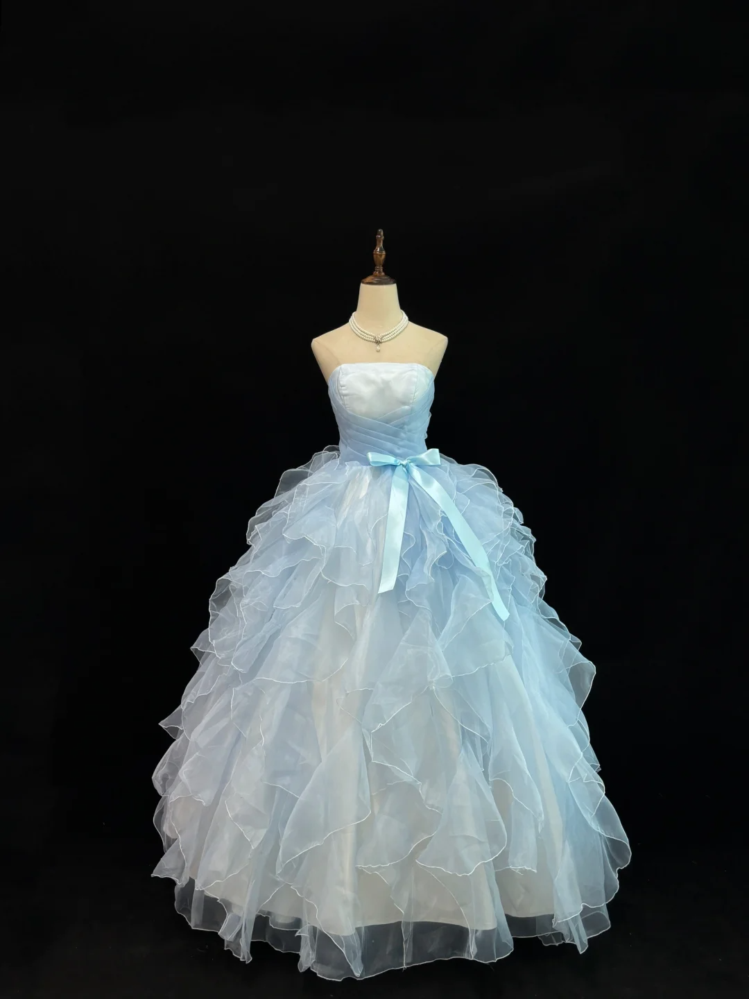 Light Blue Strapless A-Line Ruffles Evening Gowns Sweet 16 Birthday Ball Gowns, HZ0319