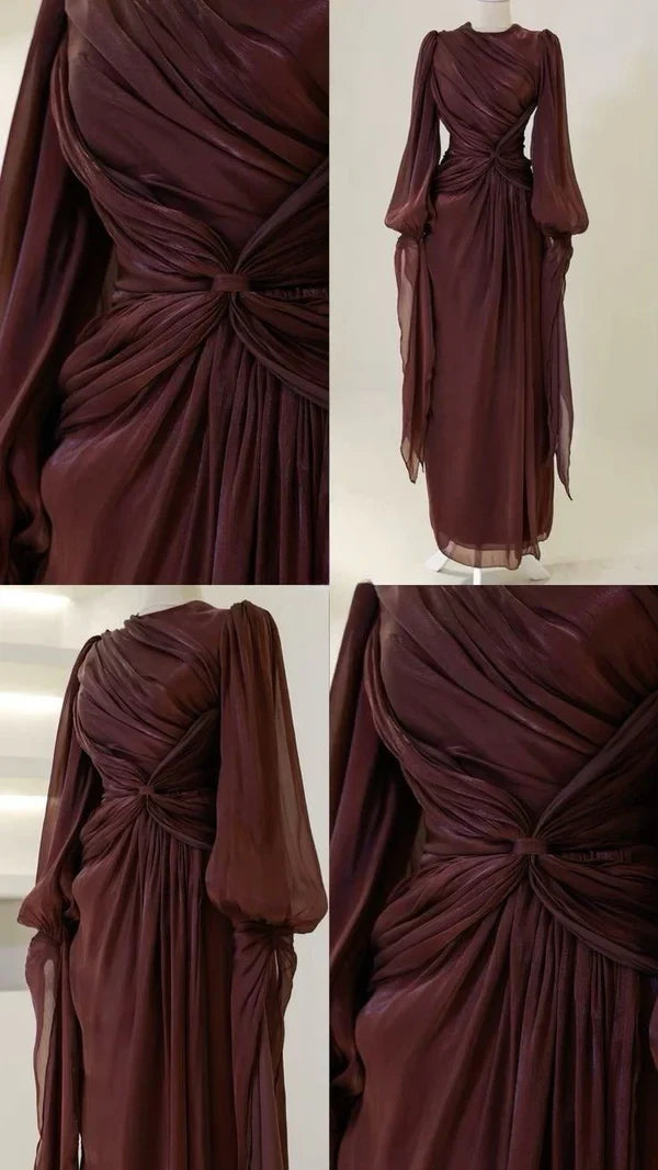 Burgundy Long Sleeve Evening Dress A-Line Prom Gown Party Dress gh4317