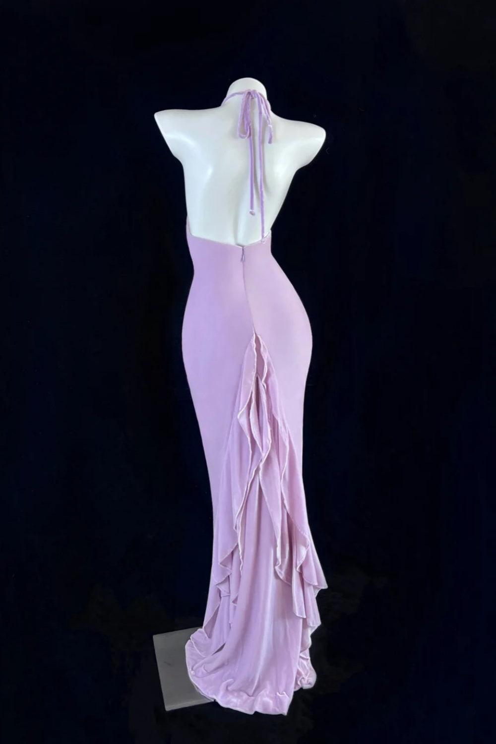 Lilac Satin Halter Backless Maxi Evening Dress - Custom Color/Size Plus Size Formal Gown gh6742