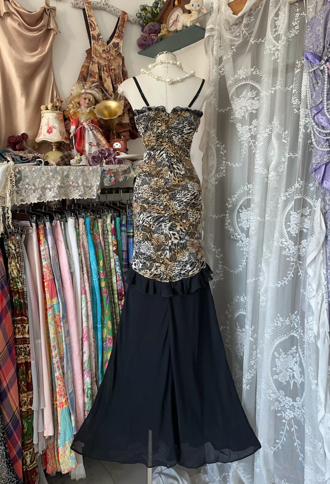 Vintage Leopard Print Sweetheart Design Mermaid Spaghetti Strap Prom Dress Evening Dress HZ1024