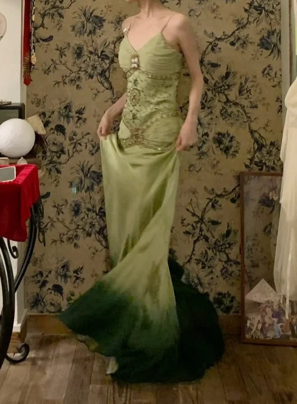 Vintage Prom Dress Ombre Spaghetti Straps Gala Dress Cocktail Dress Evening Dress HZ0319