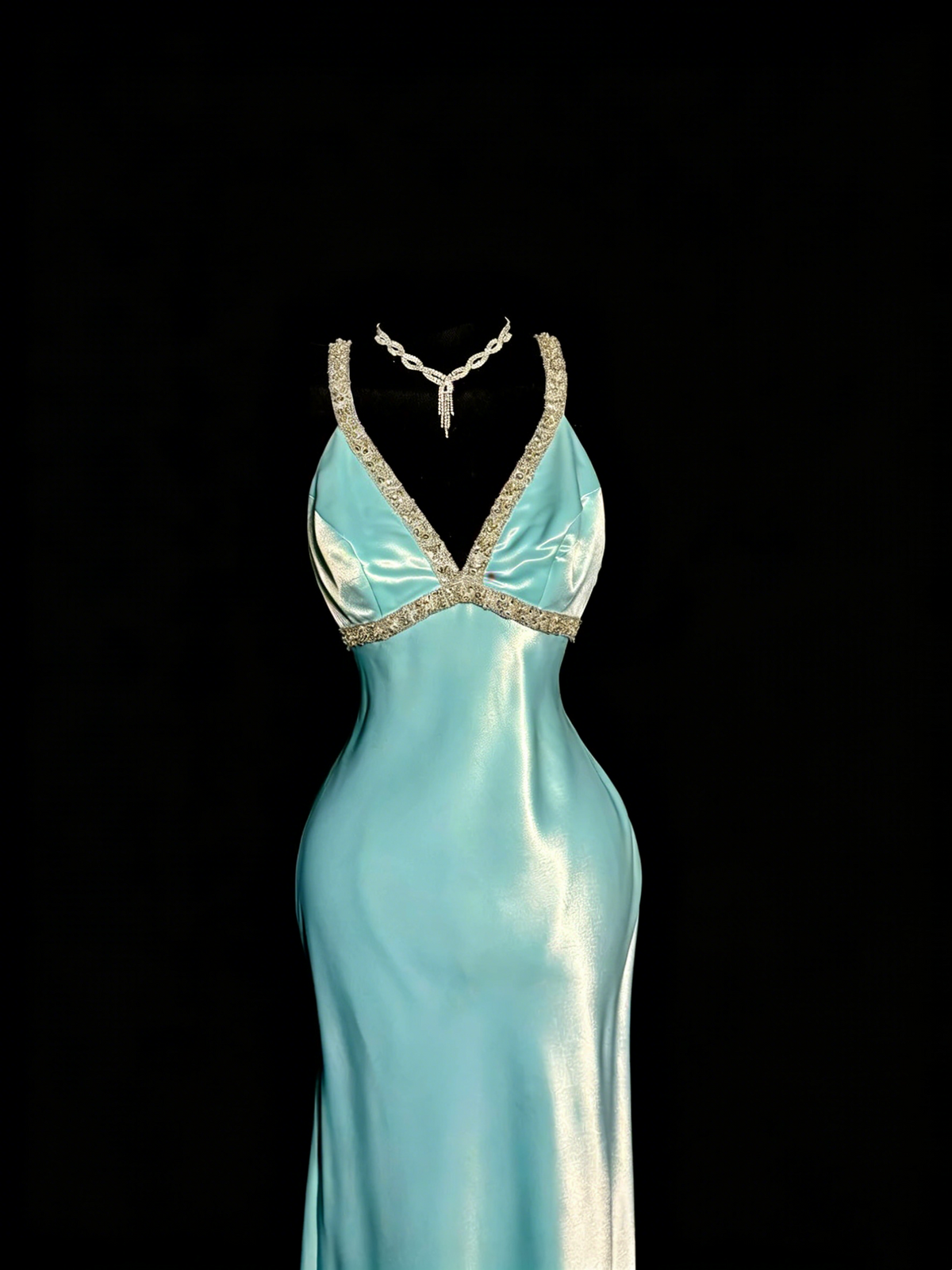 Elegant Prom Dress Satin Light Blue Spaghetti Straps Formal Dress Evening Dresses Wedding Guest Dress HZ0319