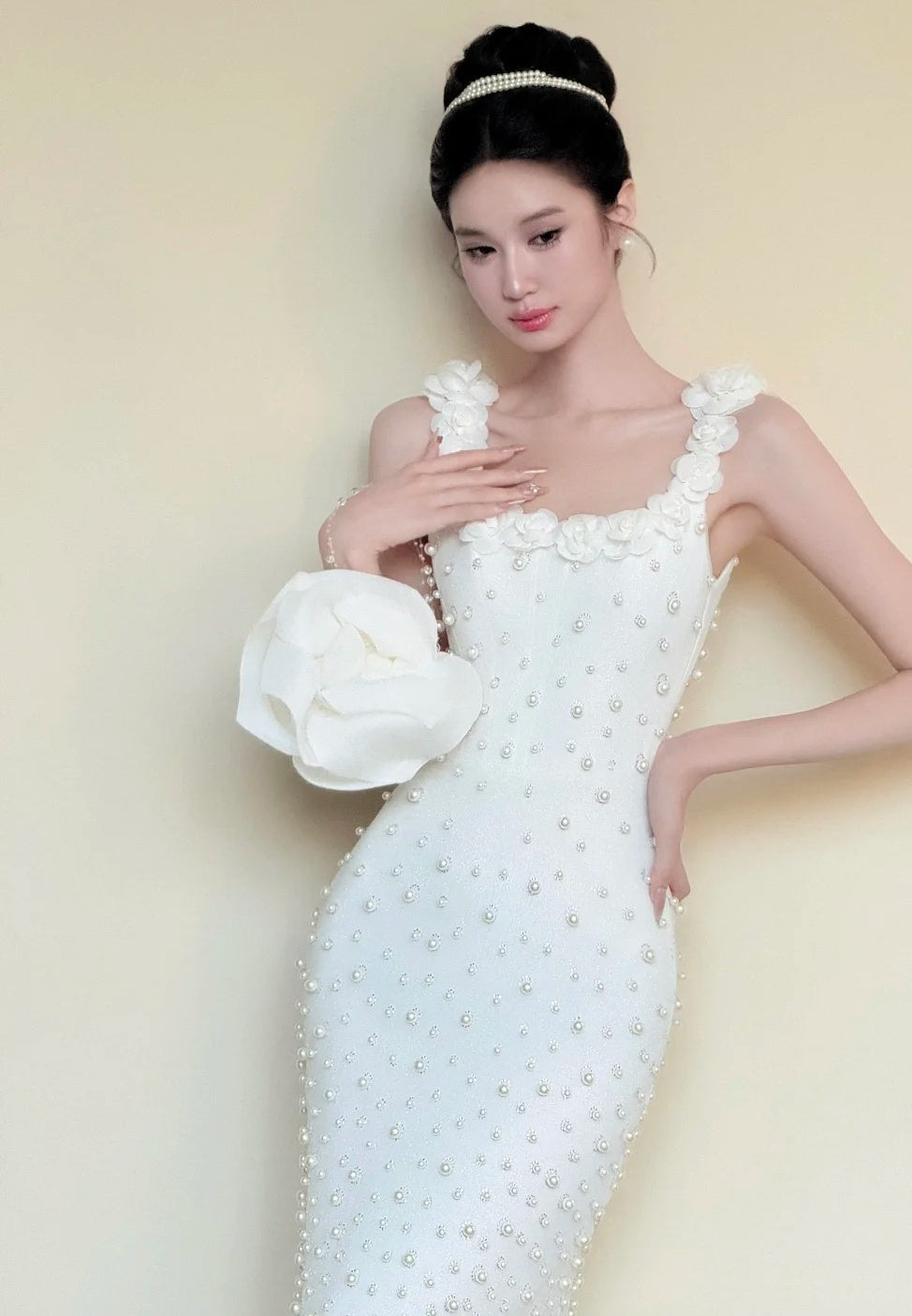 Elegant Prom Dress White Square Neck Sheath Beading Gala Dress Evening Gown Birthday Party Outfits HZ0319