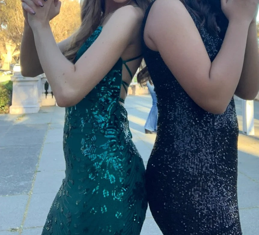Shiny Prom Dress V-neck Sequins Mermaid Gala Gown Evening Dress Birthday Party Outfits HZ0319