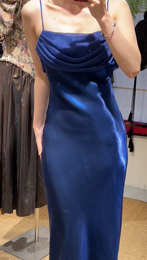 Elegant Prom Dress Satin Spaghetti Straps Pleated Evening Dresses Gala Gown Cocktail Outfits HZ0319