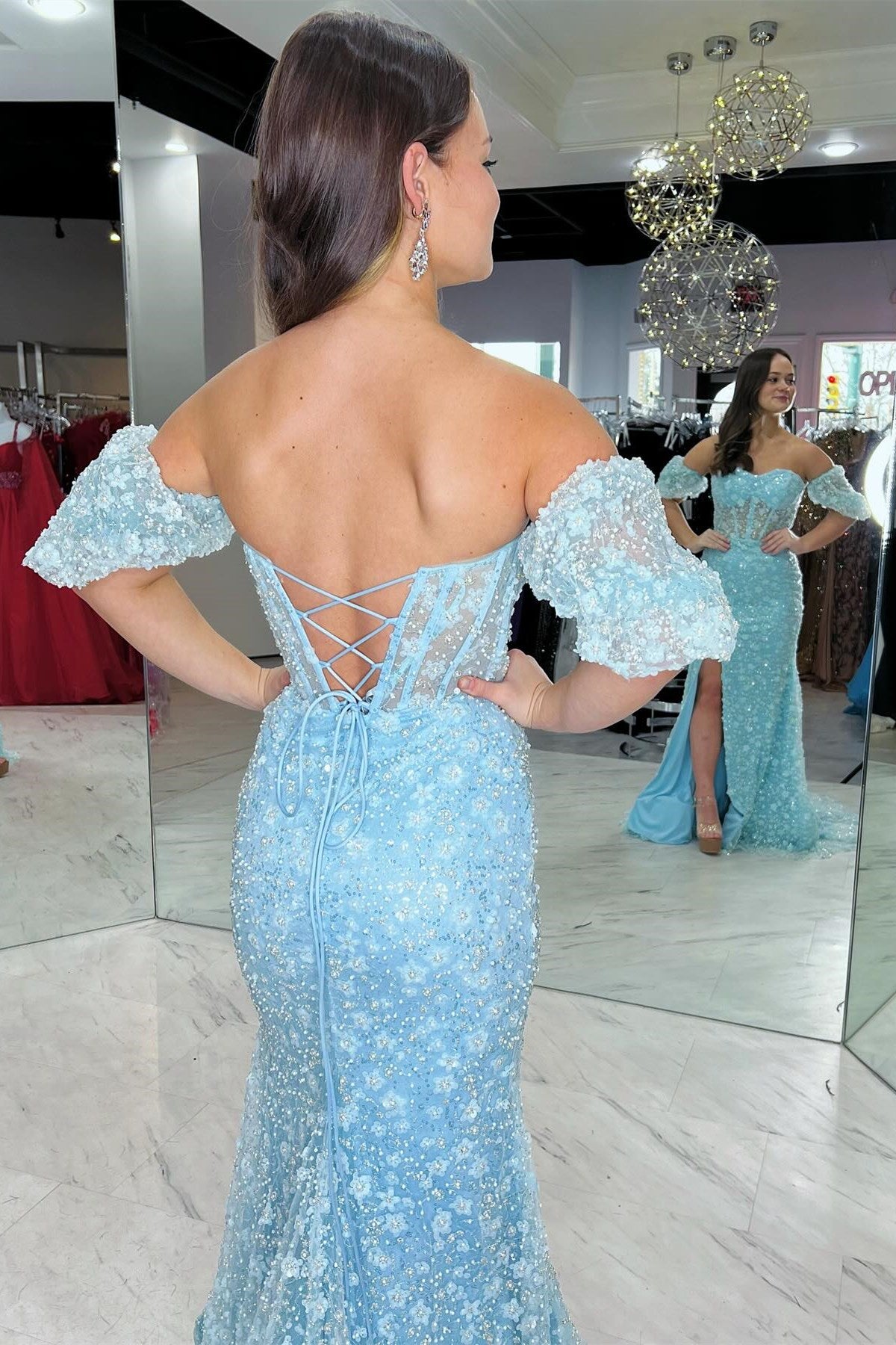 Pink 3D Floral Lace Sweetheart Mermaid Long Prom Dress with Slit