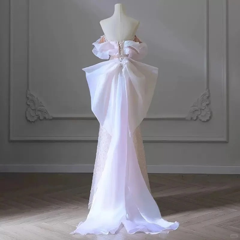 Girlhomeshops-Pink gorgeous sparkling pearl pearl embellishment long tulle and floor formal ball dress gh5315