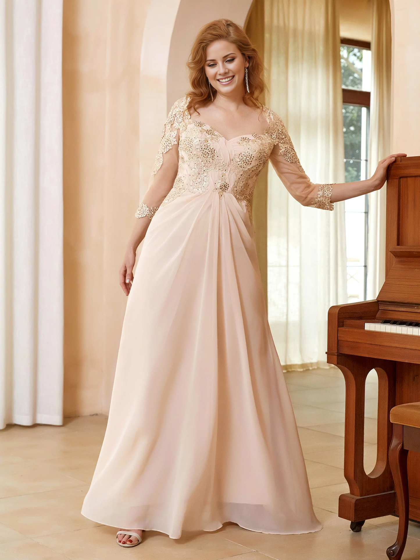 Modern chiffon decal backless mother of the bride dress