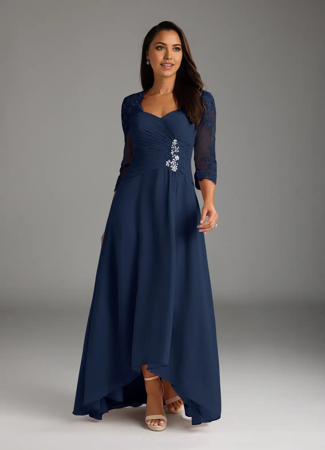 A-Line Lace Chiffon Dark Navy formal dresses evening dress Mother of the Bride Dresses