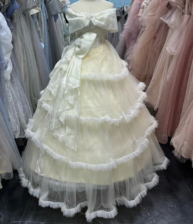 Fashion Ball Gown Off Shoulder Tulle Pleated Quinceanera Dress Evening Dress Gala Prom Gown HZ0319