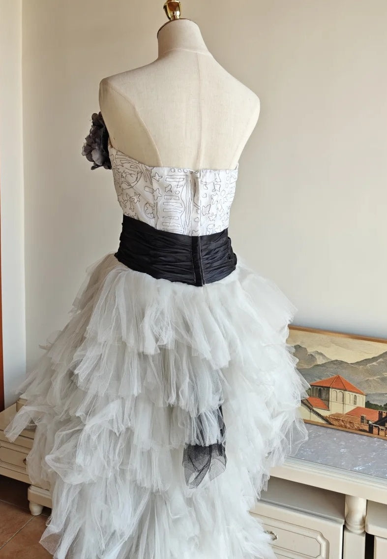 90s Retro Prom Dress Strapless Pleated Tulle Homecoming Dress Evening Dress Birthday Party Outfits HZ0319