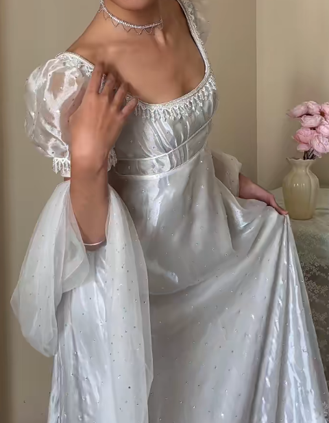 90s Retro Prom Dress Square Neck Imperial Dress Formal Gala Gown Evening Dress Party Outfits HZ0319
