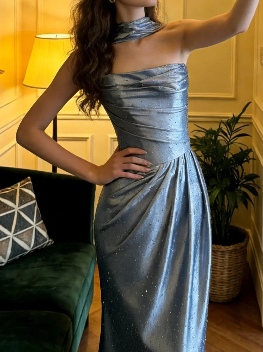 Elegant Prom Dress Strapless Beading Pleated Gala Gown Evening Dress Formal Outfits HZ0319