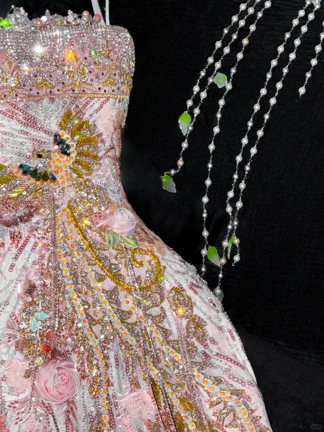 Gorgeous Sparkling Pink Beaded Applique Mermaid Design Exquisite Embroidery Evening Dress Prom Dresses HZ1024