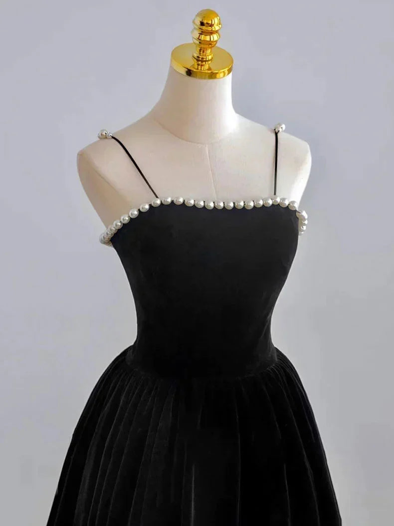 Retro Burgundy Beaded Spaghetti Strap Design A-line Velvet Party Dress Homecoming Dress HZ1024