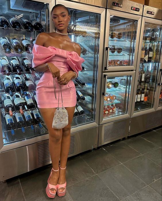 Cute Pink Off-the-shoulder Bow Design Sheath Short Party Dress Cocktail Dress Homecoming Dress HZ1024