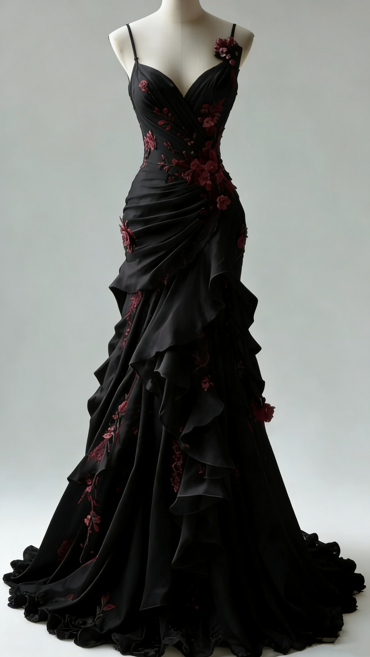 Dark Romantic Style Spaghetti-Strap Mermaid Gown - Dinner & Gothic Theme Party Dress gh6558