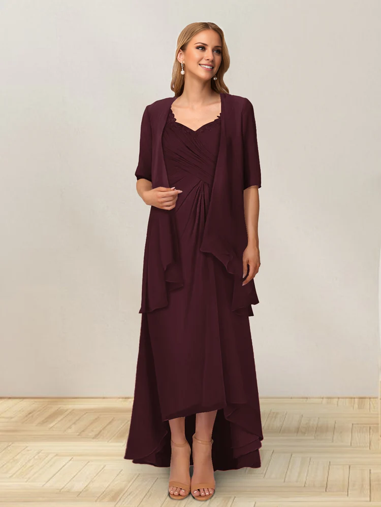 A-line princess sleeveless lotus leaf side length design, mother of the bride dress