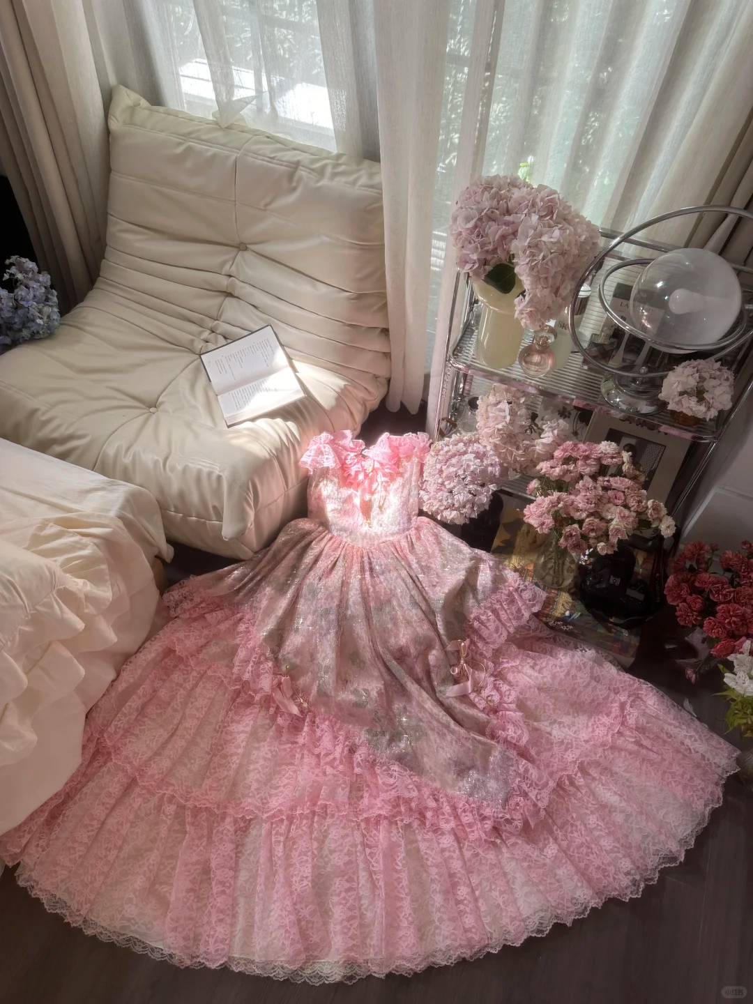Pink sweet fashion elegant exquisite lace floral long tulle lace princess ball gown evening dress birthday dress adult ceremony dress gh4032