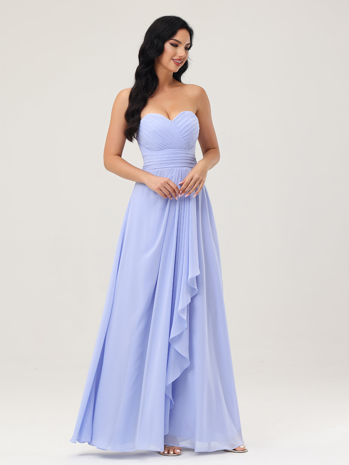 Strapless Sweetheart Neck Chiffon Dresses Lavender