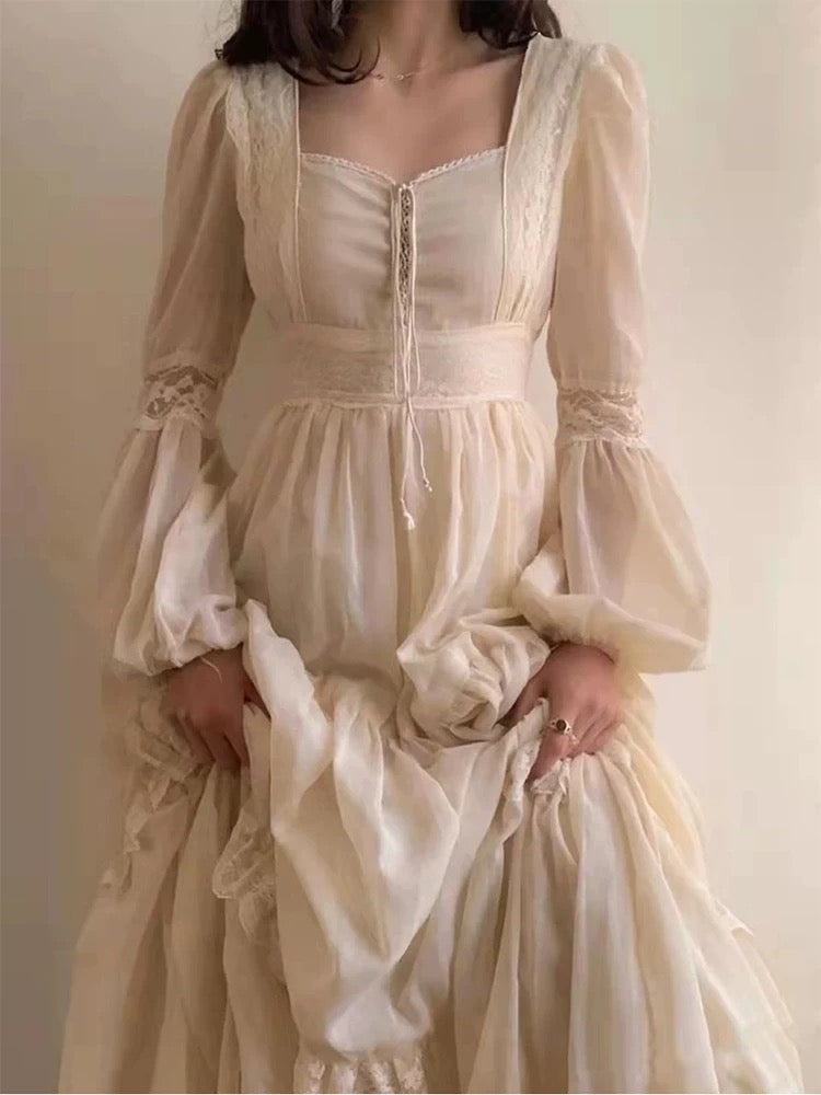 Chic A line Square Neckline Floor Length Lace Chiffon Prom Dresses Simple Evening Dress HZ1024