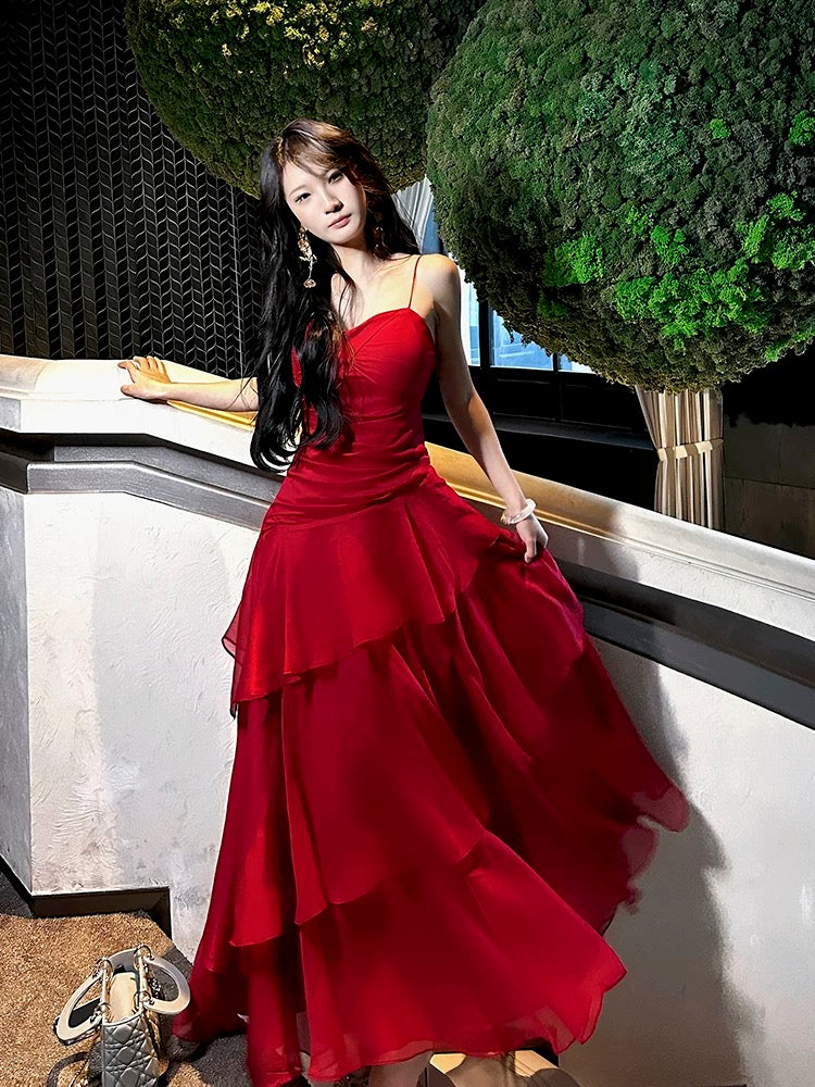 Gorgeous Sheath Spaghetti Straps Red Long Prom Dresses Evening Dress HZ1024