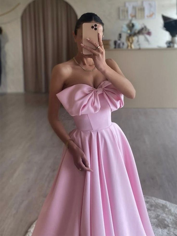 Fancy A-Line Pink Satin Long Prom Dress, Pink Long Formal Dress Evening Gowns HZ1024
