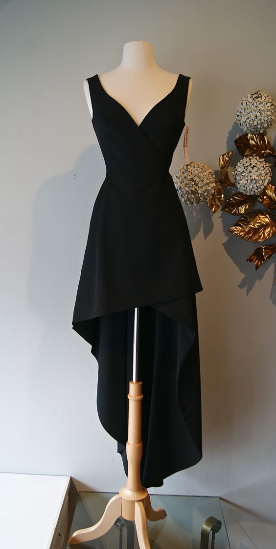 Elegant High Low V Neckline Satin Black Slit Long Prom Dresses Evening Dress HZ1024