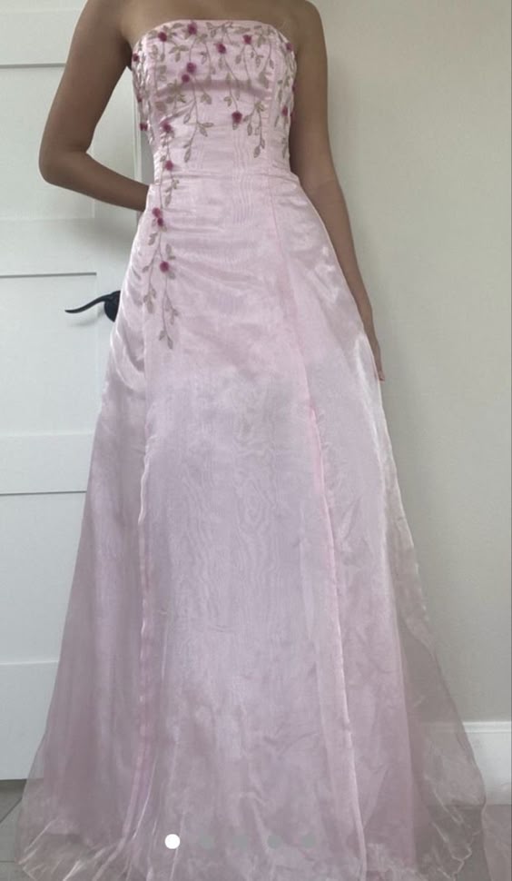 Gorgeous A line Strapless Pink Prom Gown With Beads Long Prom Dresses Evening Dress HZ1024