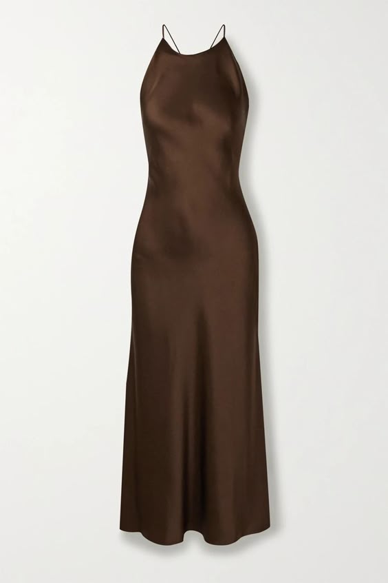 Simple A Line Spaghetti Straps Long Silk Satin Brown Prom Dresses Evening Dress HZ1024