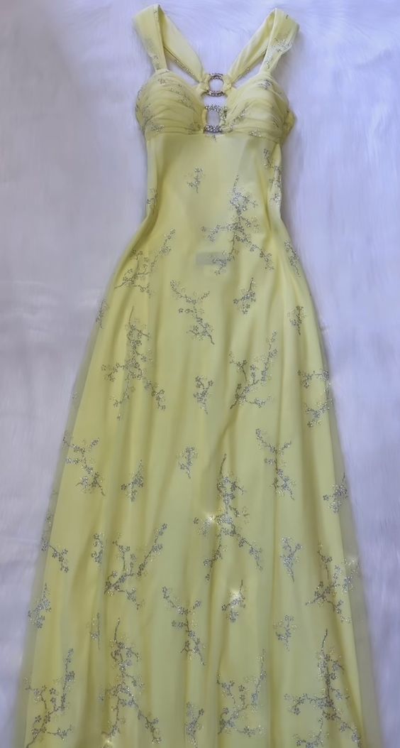 Gorgeous A line Straps Yellow Tulle Long Prom Dresses Evening Dress HZ1024
