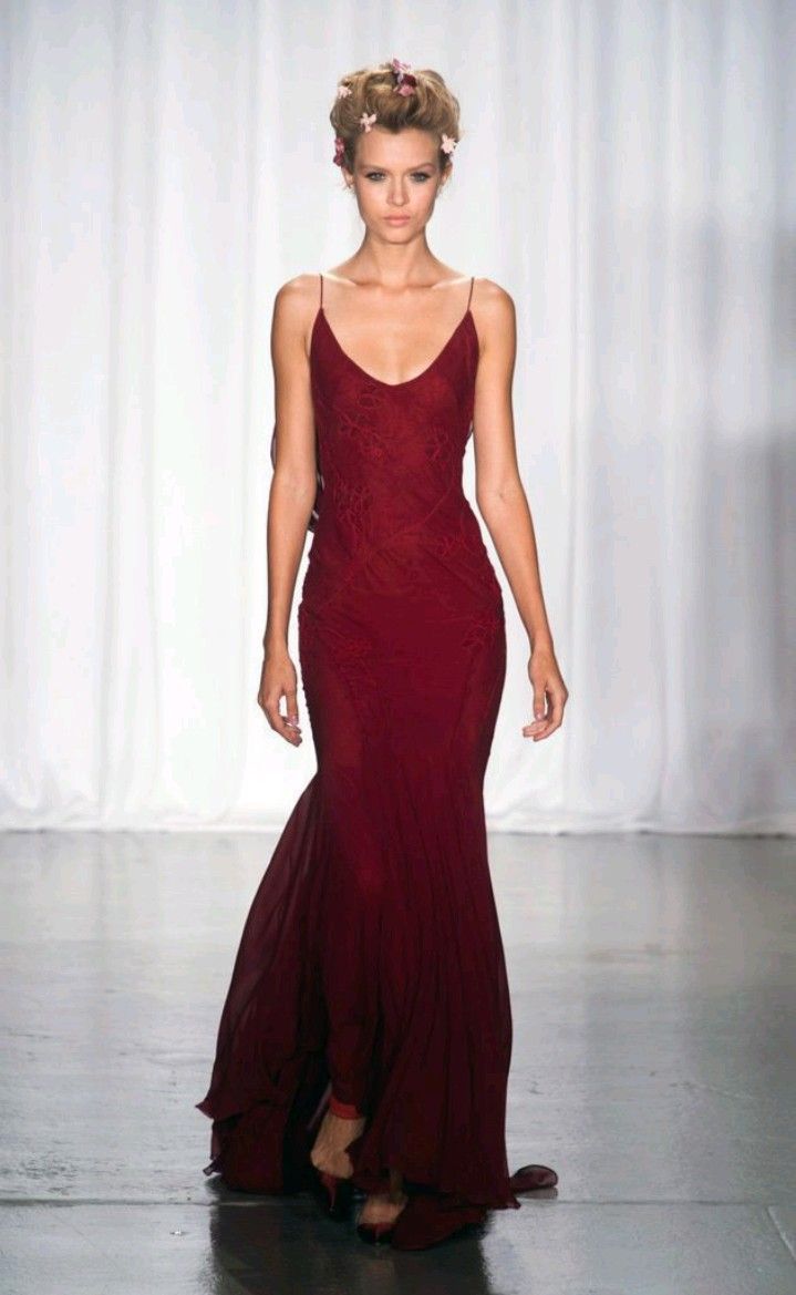 Vintage Mermaid Spaghetti Straps Burgundy Floor Length Prom Dresses Evening Dress HZ1024