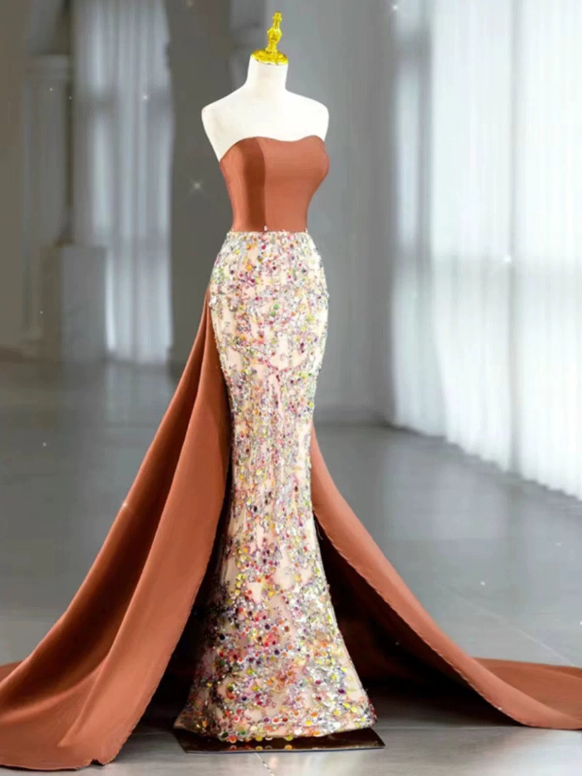 Sexy Mermaid Sweetheart Satin Evening Dress Long Prom Dresses Party Dress With Bow HZ1024