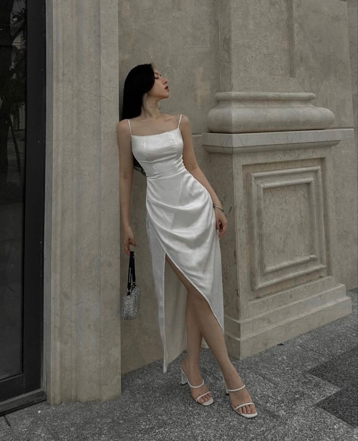 Elegant A Line Spaghetti Straps Ivory Slit Long Prom Dress Evening Dresses HZ1024