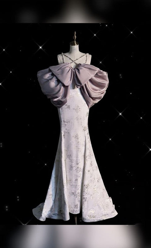 Pretty Mermaid Spaghetti Straps Lilac Satin Long Ruffles Evening Dress Prom Dresses HZ1024