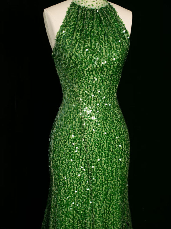 Sexy Sheath One Shoulder Green Sequin Prom Dresses Party Evening Dress With Beads HZ1024