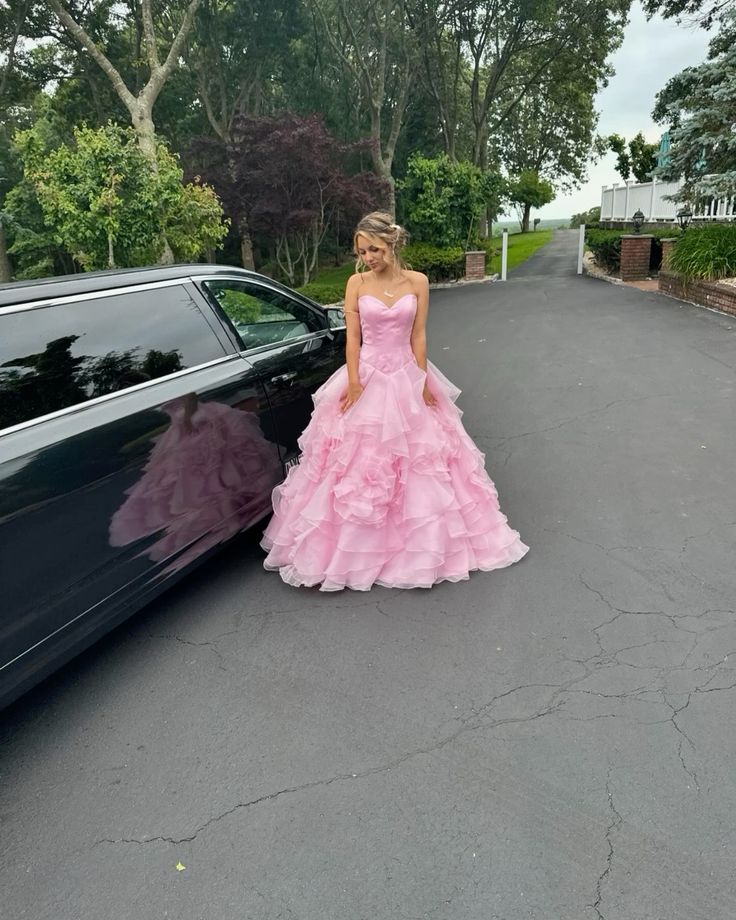 Sweet Ball Gown Pink Strapless Chiffon Long Prom Dress, Evening Dress HZ1024