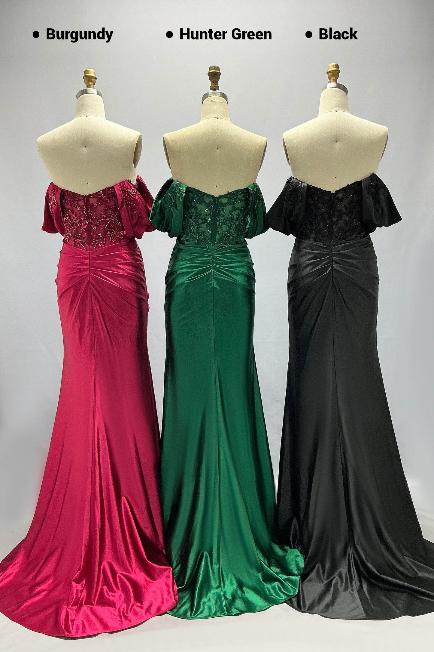 Sheath-Column Sweep-Brush Train Stretch Satin Prom Dress CS1058
