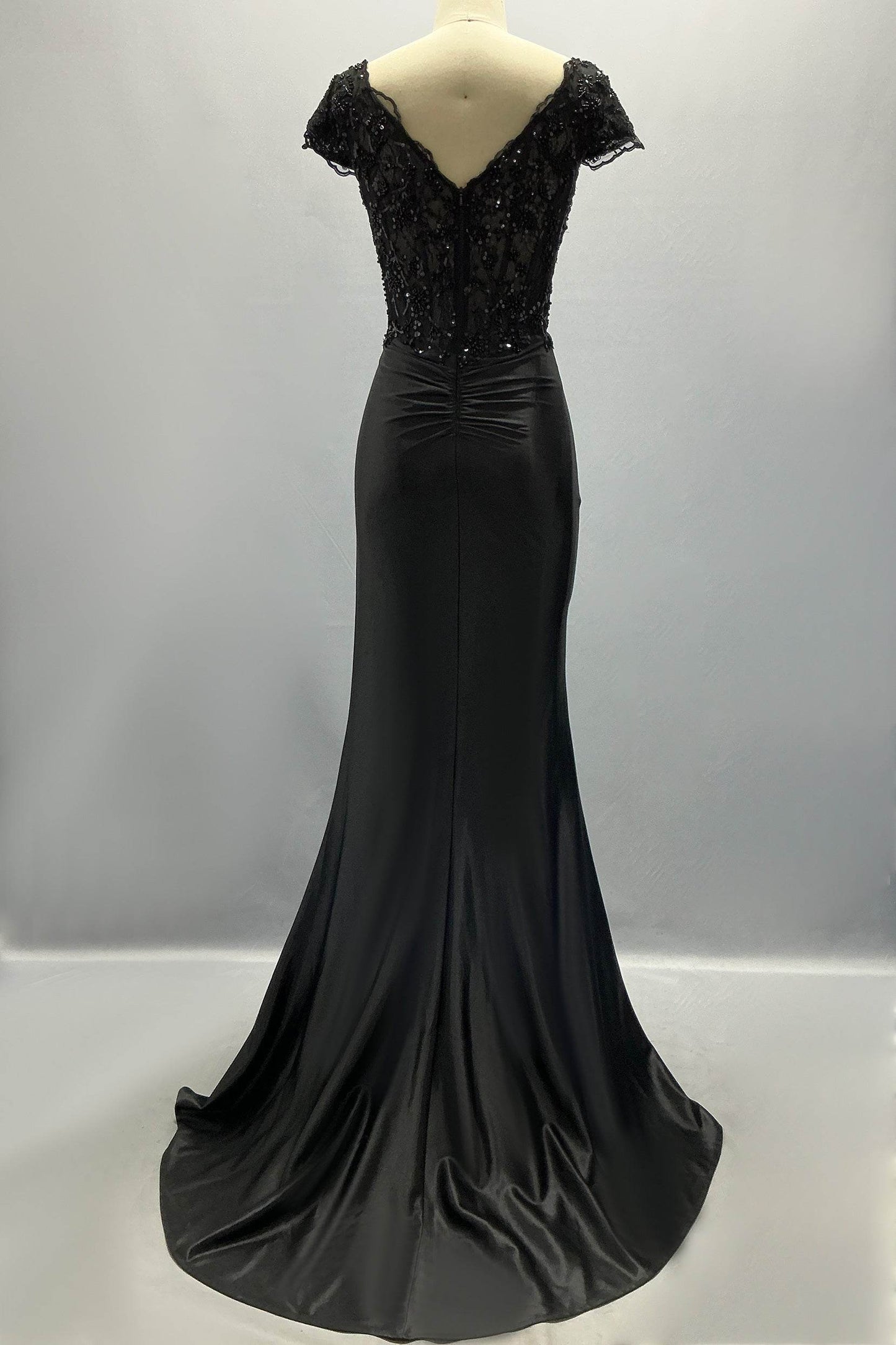 Sheath-Column Sweep-Brush Train Stretch Satin Prom Dress CS1059