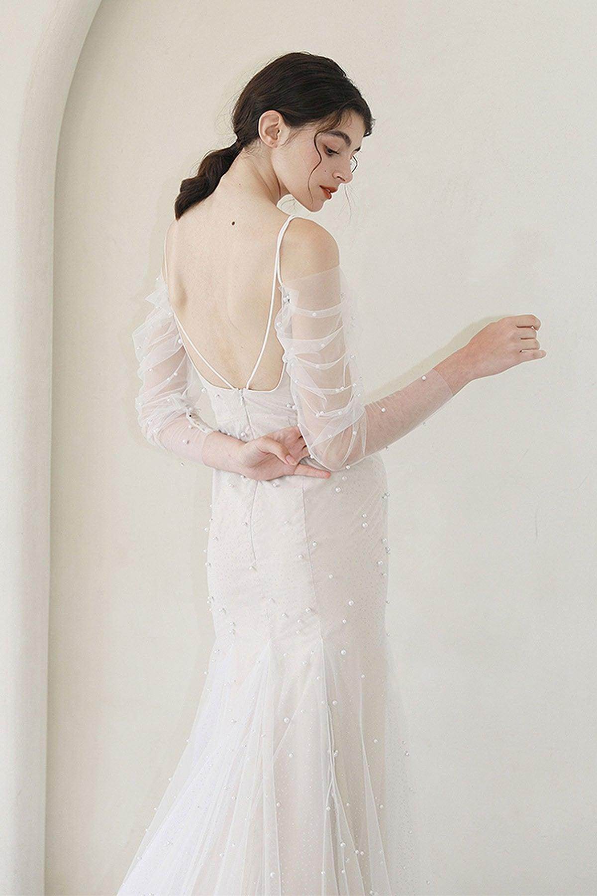 Trumpet-Mermaid Sweep-Brush Train Tulle Wedding Dress CW3053