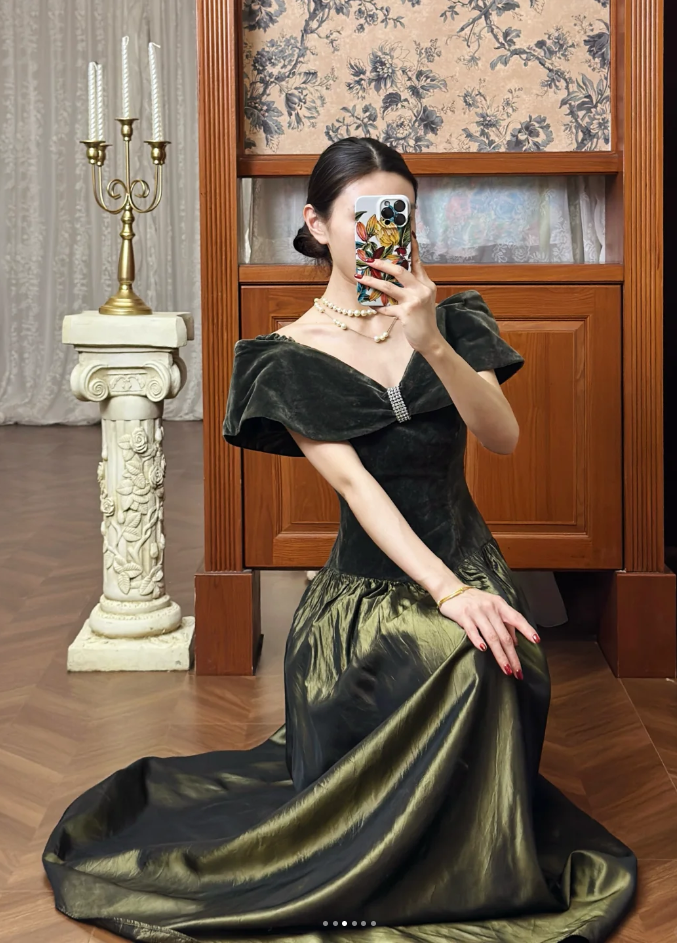 Chic Off-shoulder Long Prom Dress Velvet Party Dress A-Line Sleeveless Evening Dress DP04891