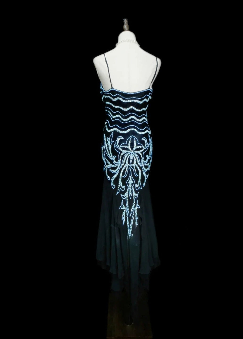 Elegant Black Long Prom Dresses Beaded Chiffon Spaghetti Straps Sheath Evening Dress Sleeveless Birthday Dress DP04923