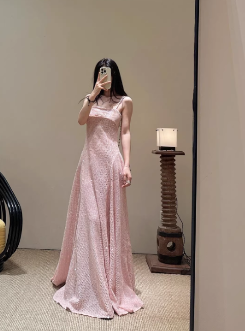 Chic Pink Prom Dress Tulle Sheath Spaghetti Straps Evening Dress Sleeveless Birthday Dress DP05223