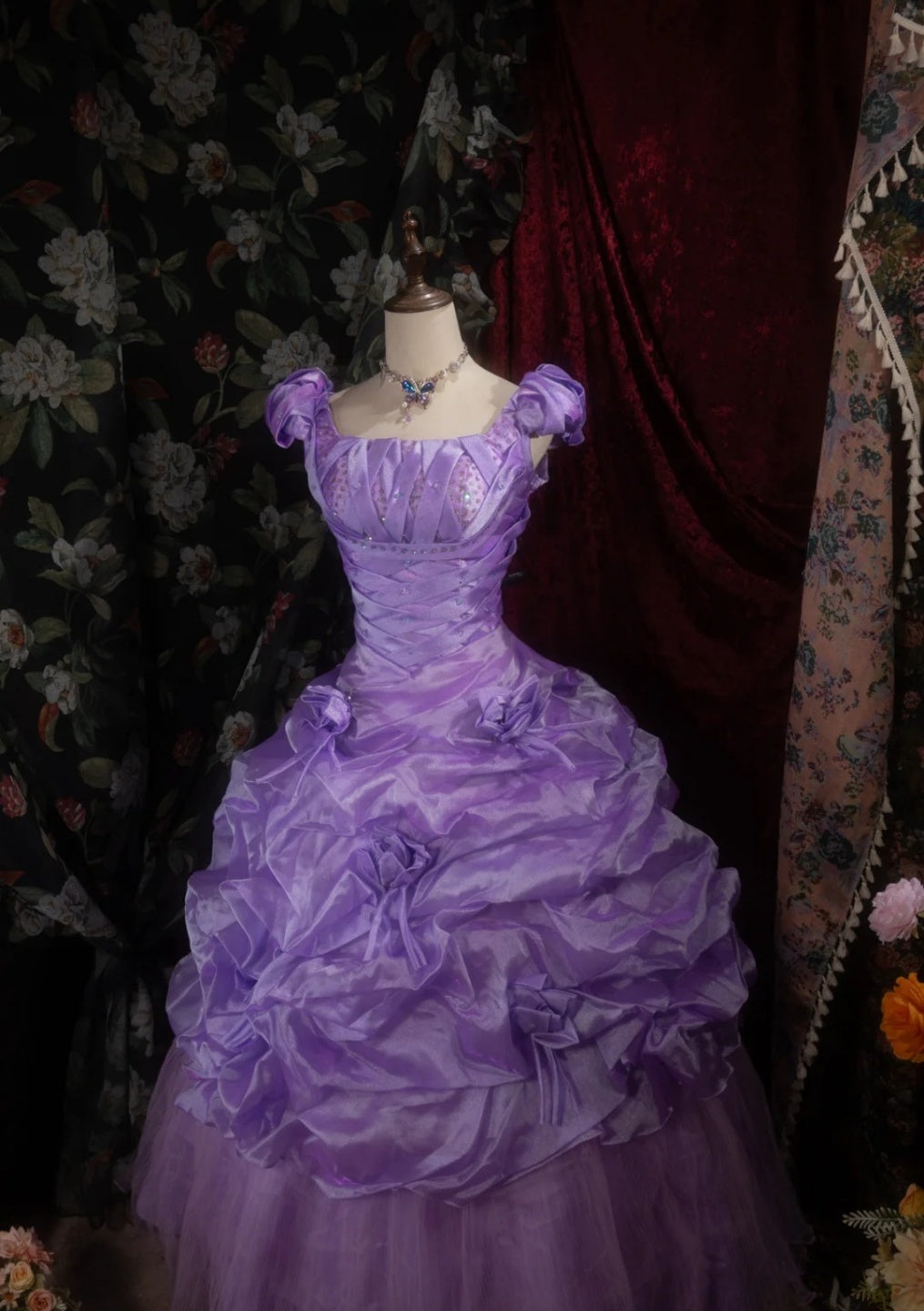 Vintage Purple Prom Dress Square Neck Tulle A-Line Long Evening Dress DP05279