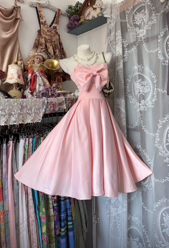 Chic A-line Strapless Short Birthday Dress Satin Pink Prom Dress DP05298